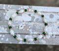 Freshwater Pearl, 18K Gold Filled & Green Glass Seed Bead Stretch Bracelet