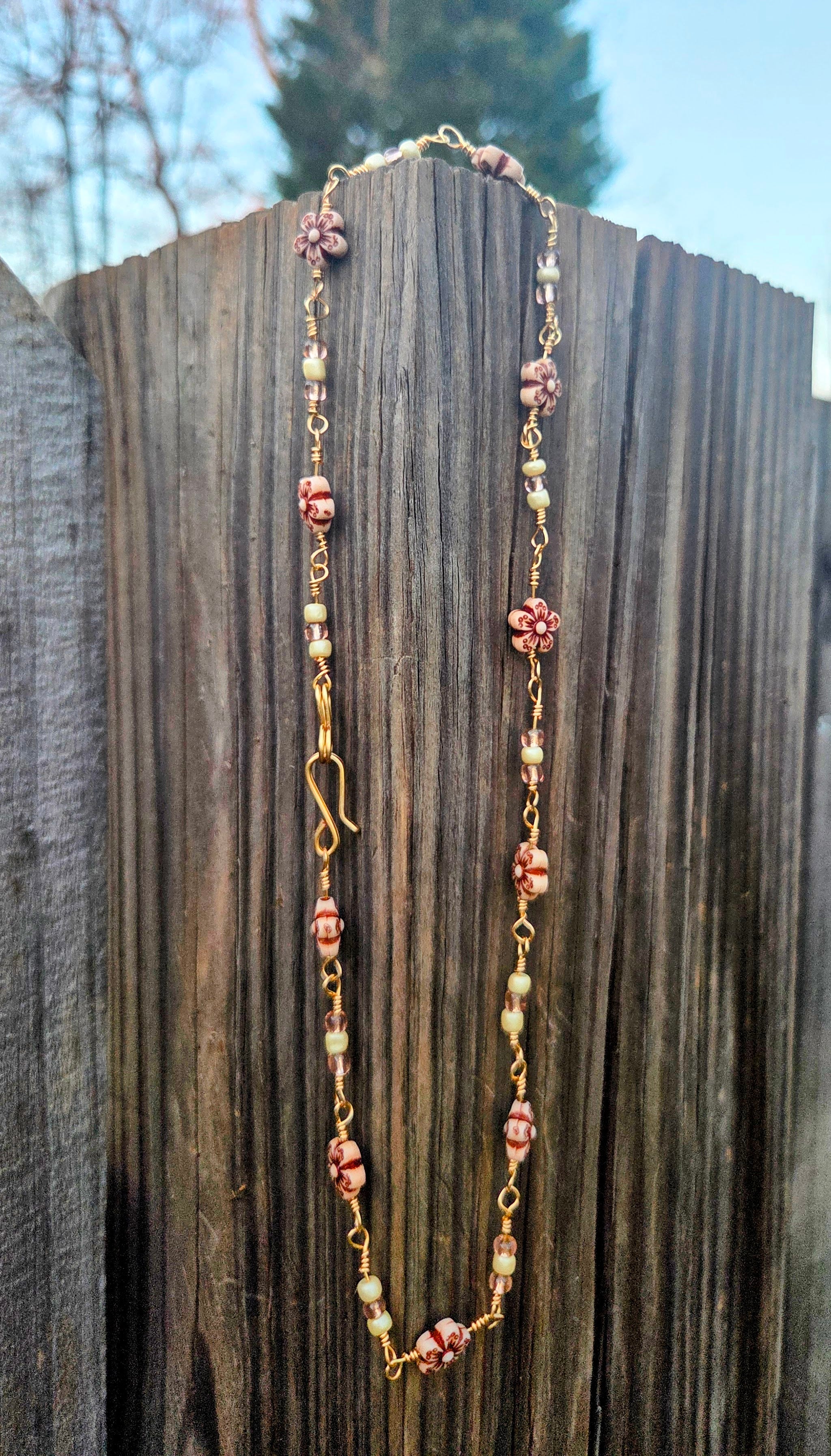 Hand-Made Wire Wrapped Floral Bead Necklace