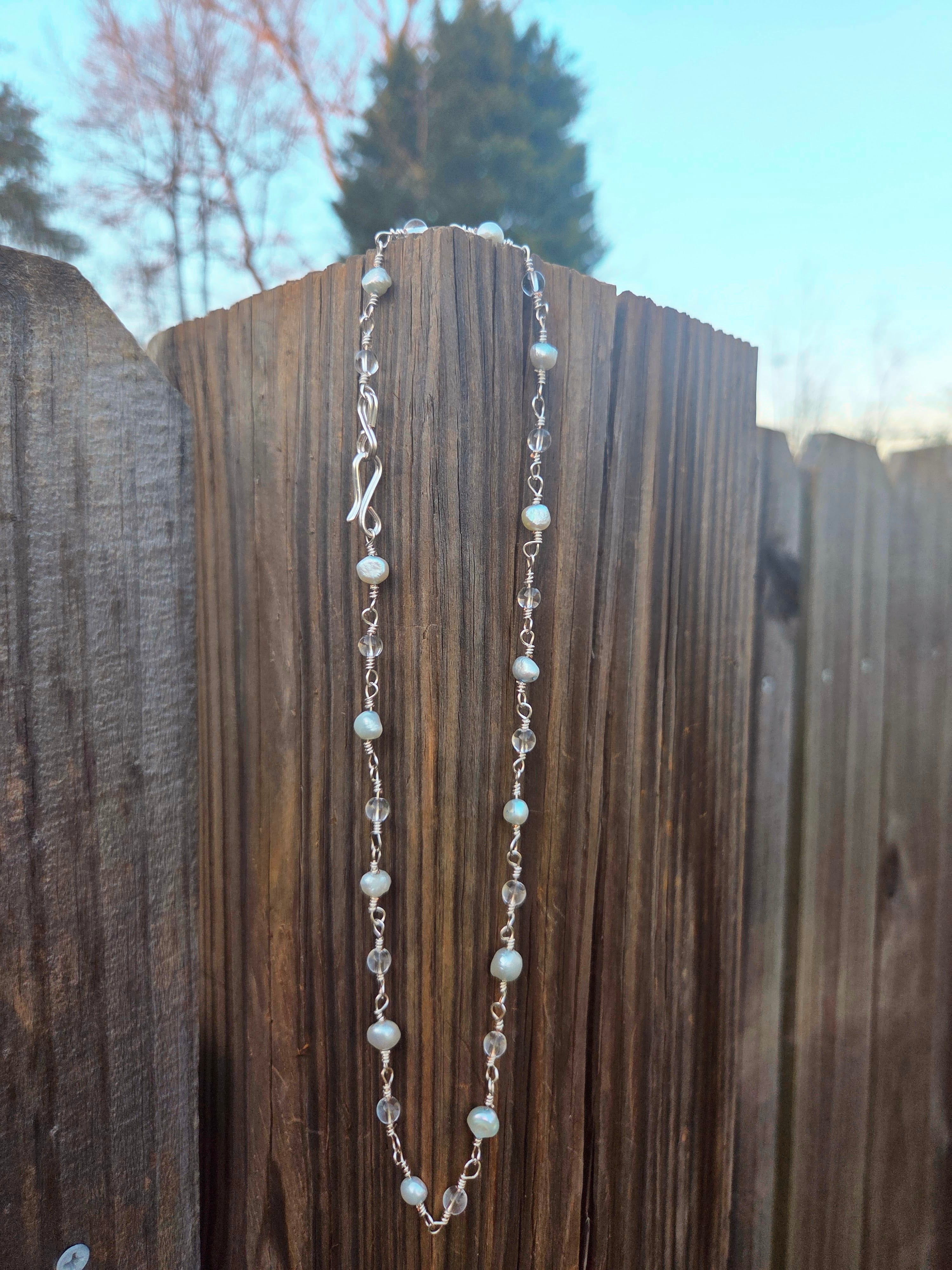 Wire-Wrapped Pearl & Crystal Necklace