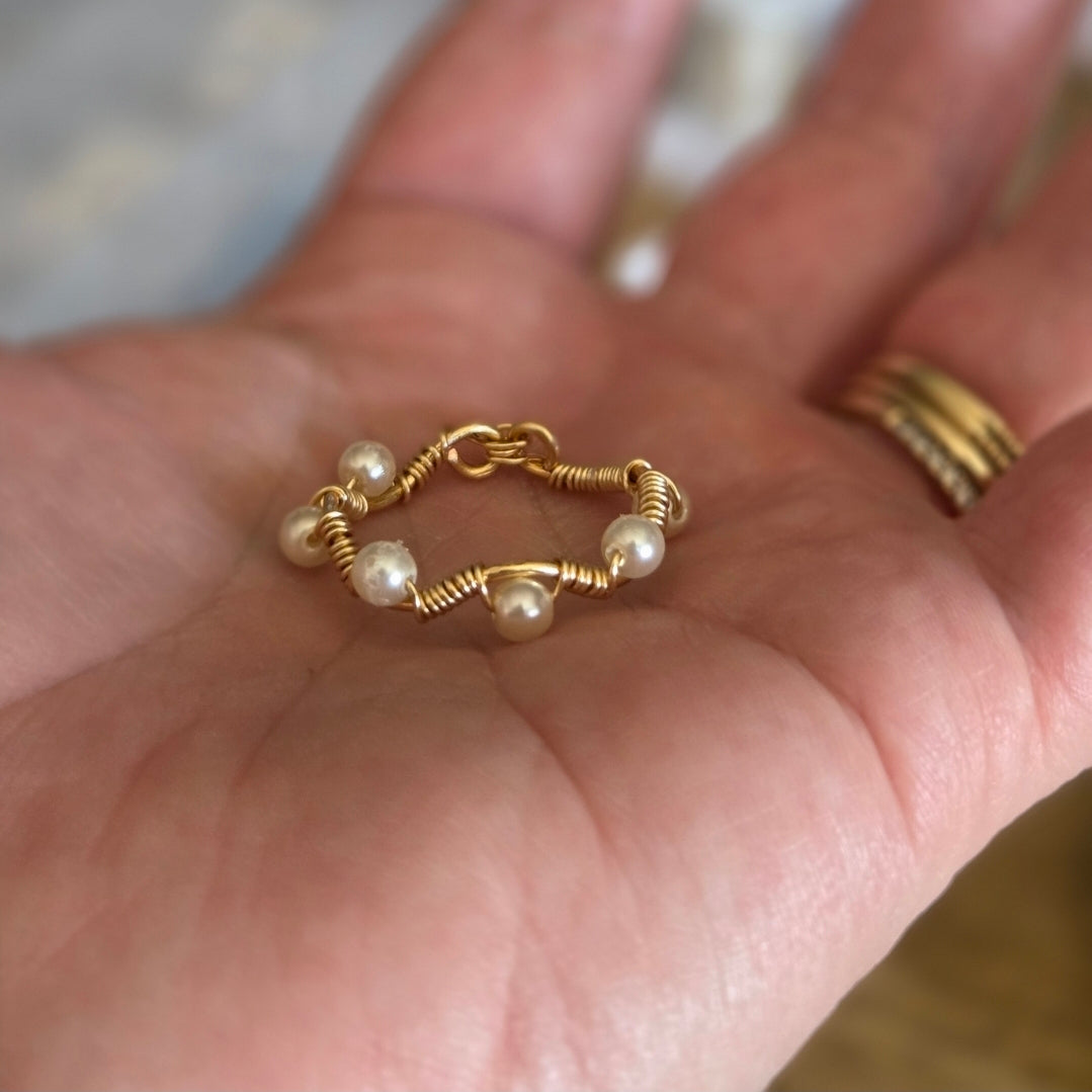 Hand-made Wire Wrapped Pearl Ring