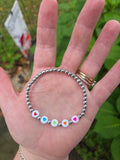 Stainless Steel & Multi-Color Heart Letter Bead Stretch Bracelet